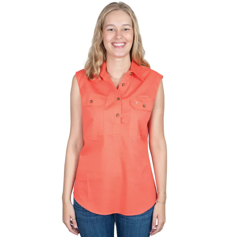 Just Country Womens Shirts 10 / Hot Coral Just Country Workshirt Womens Kerry Sleeveless