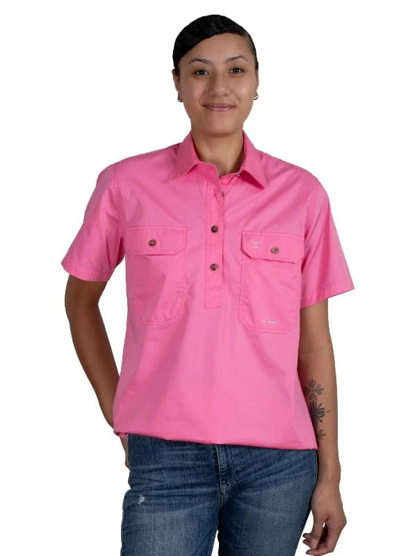 Just Country Womens Shirts 10 / Rose Just Country Workshirt Womens Short Sleeve Half Button
