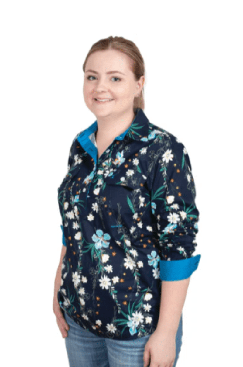 Just Country Womens Shirts 18 / Navy Orchids/Blue Jewel Just Country Shirt Womens Georgie Half Button