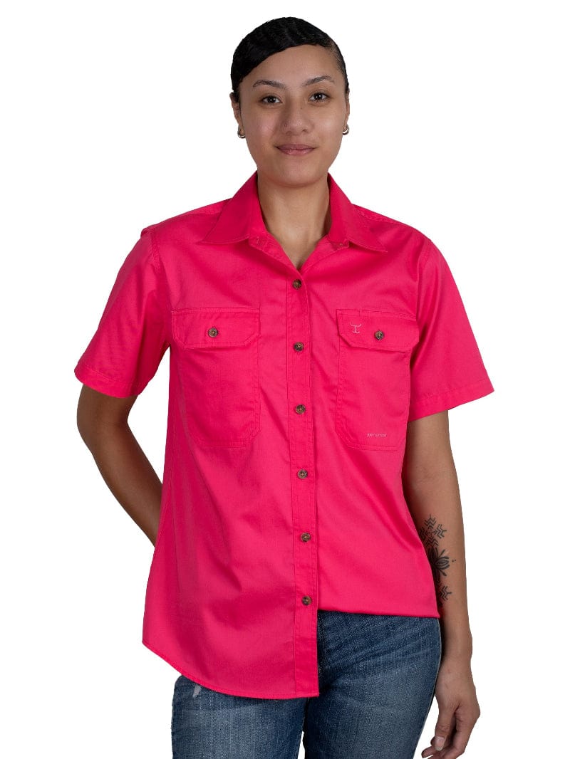 Just Country Womens Shirts Hot Pink / 16 Just Country Workshirt Womens Maggie Short Sleeve Full Button
