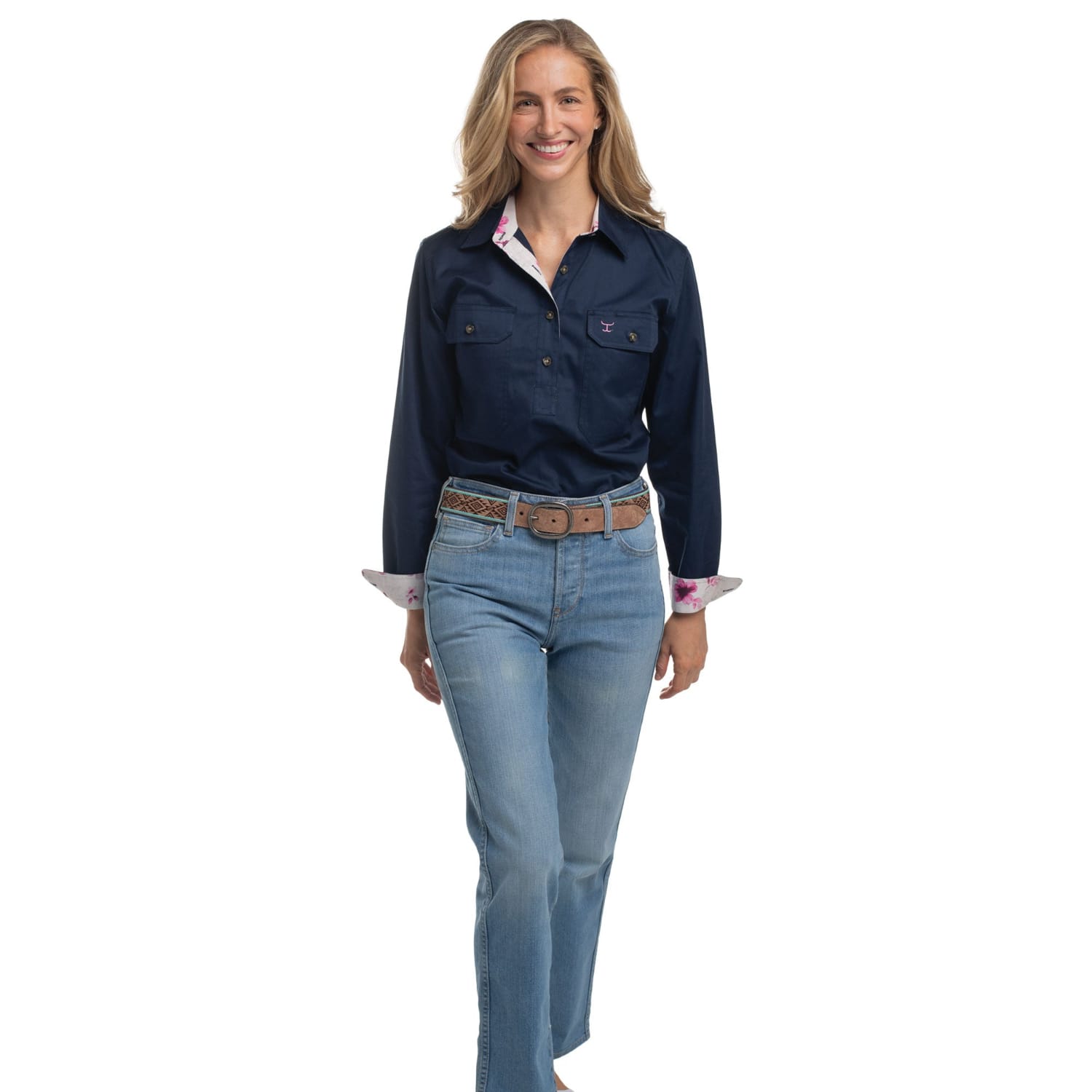Just Country Womens Shirts Just Country Shirt Womens Jahna Half Button Trim