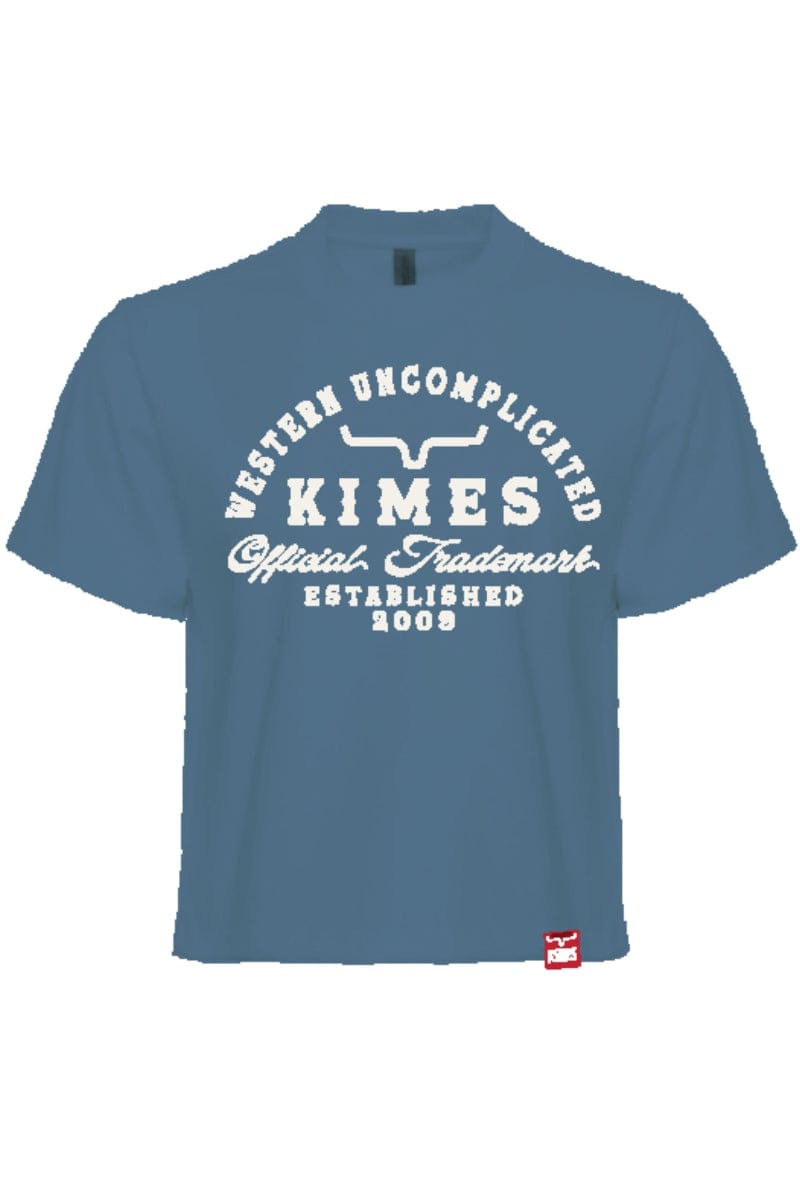 Kimes Ranch Womens Shirts S / Carbon Blue Kimes Ranch Tee Womens Heavy Text