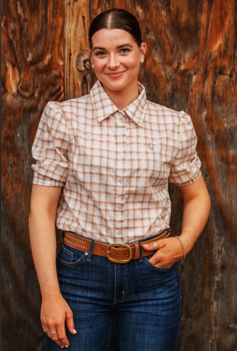 Lime and Soda Collective Womens Shirts 06 / Sandstone Plaid Lime & Soda Blouse Womens Mae Plaid