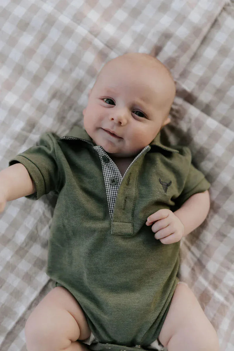 Little Windmill Kids Shirts 0 / Khaki Little Windmill Polo Romper Boys Ky