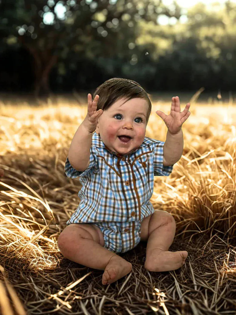 Little Windmill Kids Shirts Little Windmill Romper Boys Denver Gingham