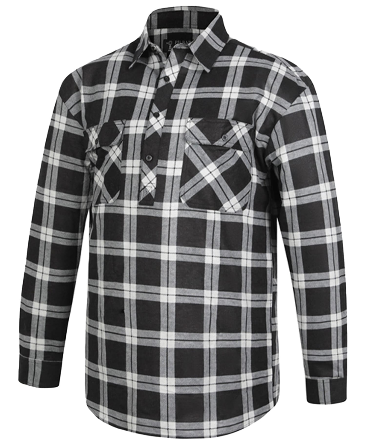 Pilbara Mens Shirts S / Grey/Black Pilbara Shirt Mens Flannelette Half Button