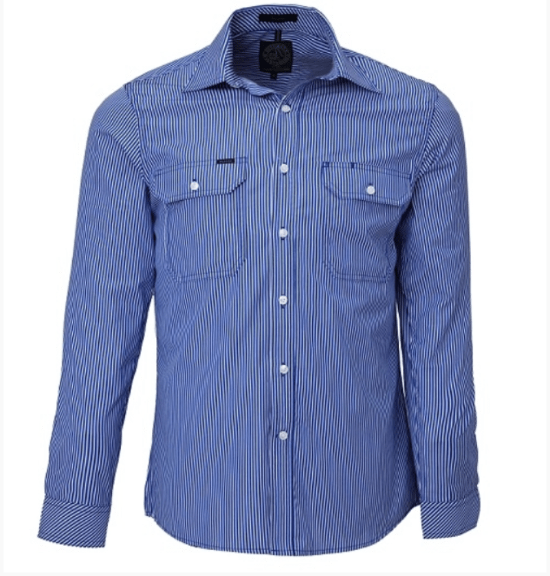 Pilbara Mens Shirts S / Royal/ White Pilbara Shirt Mens Stripe (RMPC010)