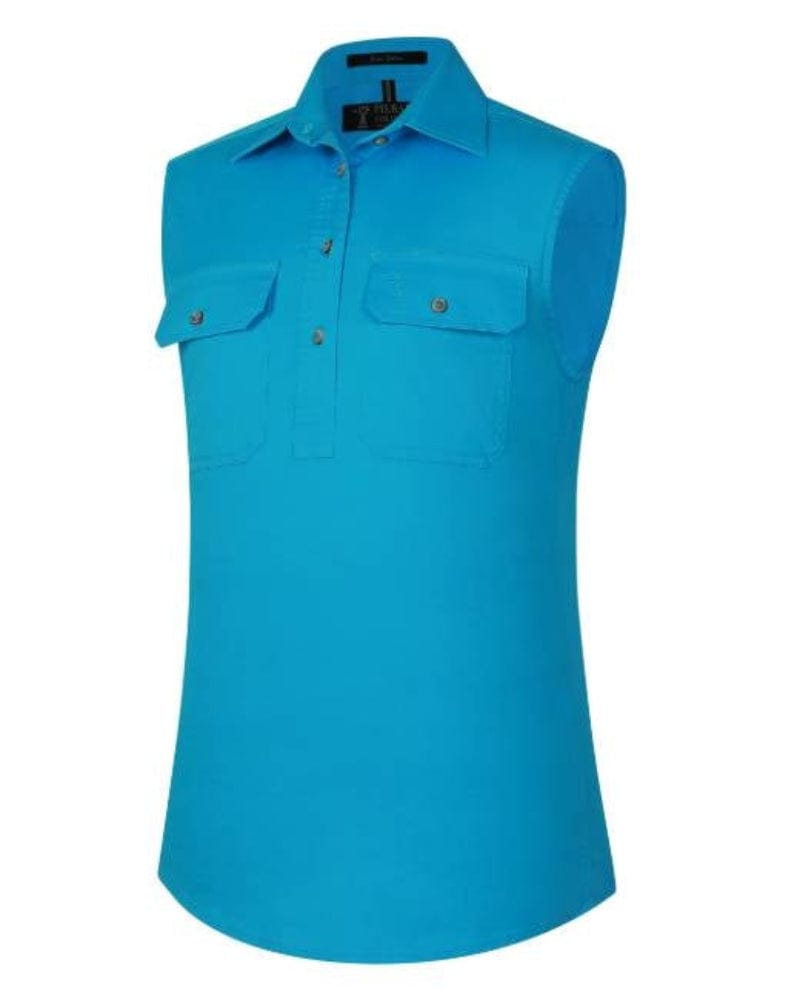 Pilbara Womens Shirts 06 / Cornflower Pilbara Workshirt Womens Sleeveless Half Button