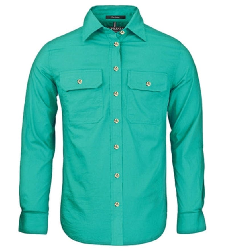 Pilbara Womens Shirts 06 / Jade Pilbara Workshirt Womens Full Button Long Sleeve