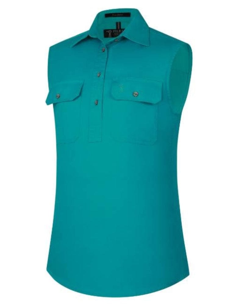 Pilbara Womens Shirts 06 / Jade Pilbara Workshirt Womens Sleeveless Half Button