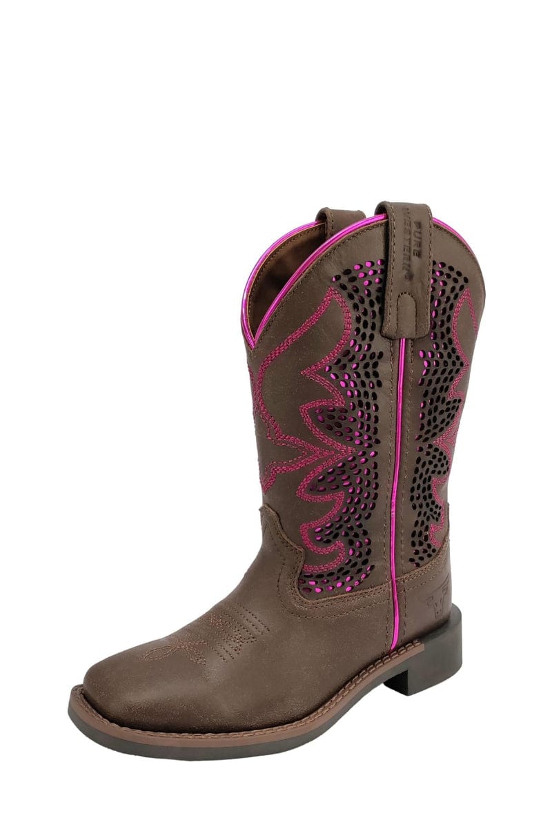 Pure Western Kids Boots & Shoes CH 10 / Dark Brown/Fuchsia Pure Western Boots Kids Abby