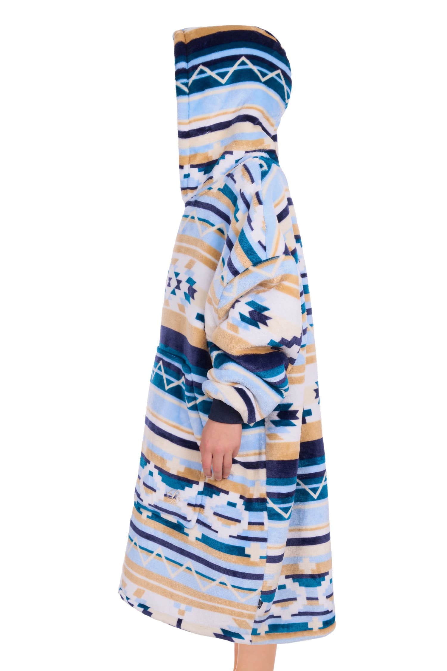 Pure Western Kids Jumpers- Jackets - Vests Natural/Blue Pure Western Snuggle Hoodie Kids Aztec