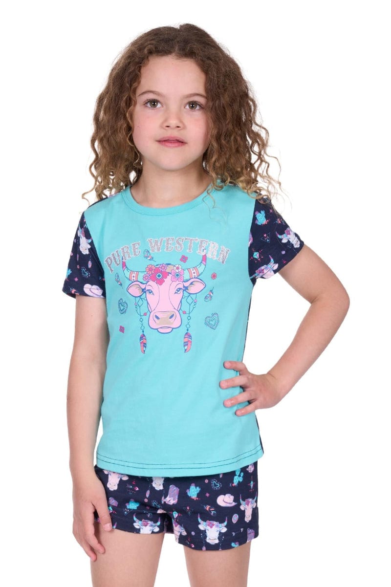 Pure Western Kids Shirts 04 / Navy/Aqua Pure Western Pyjamas Girls Cowgirl
