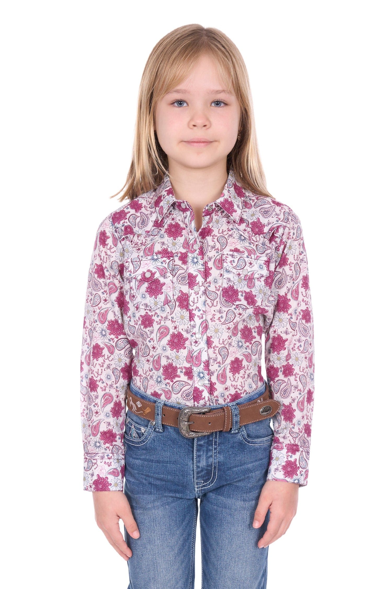 Pure Western Kids Shirts 04 / White/Pink Pure Western Shirt Girls Marsha