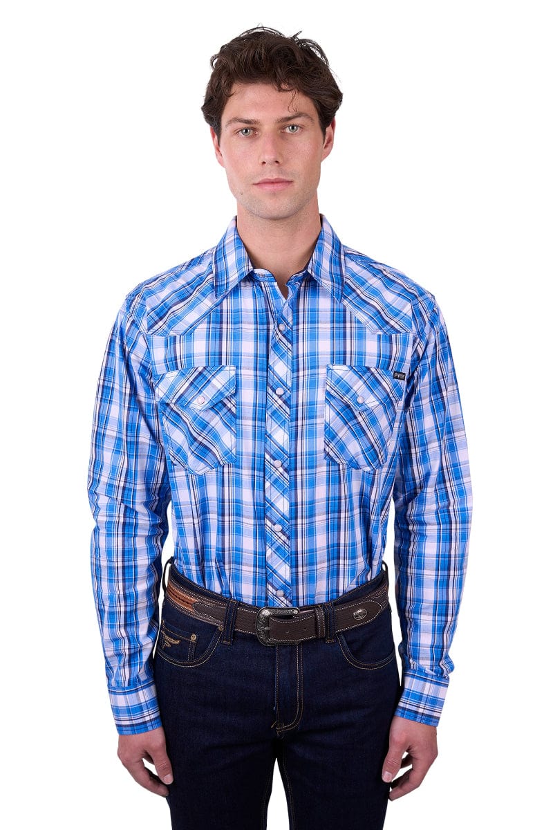 Pure Western Mens Shirts S / Blue Pure Western Shirt Mens Wade