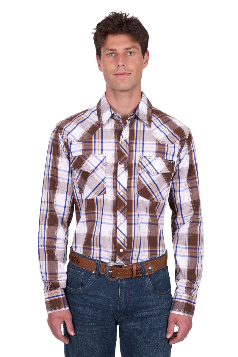 Pure Western Mens Shirts S / Dark Tan/Blue Pure Western Shirt Mens George