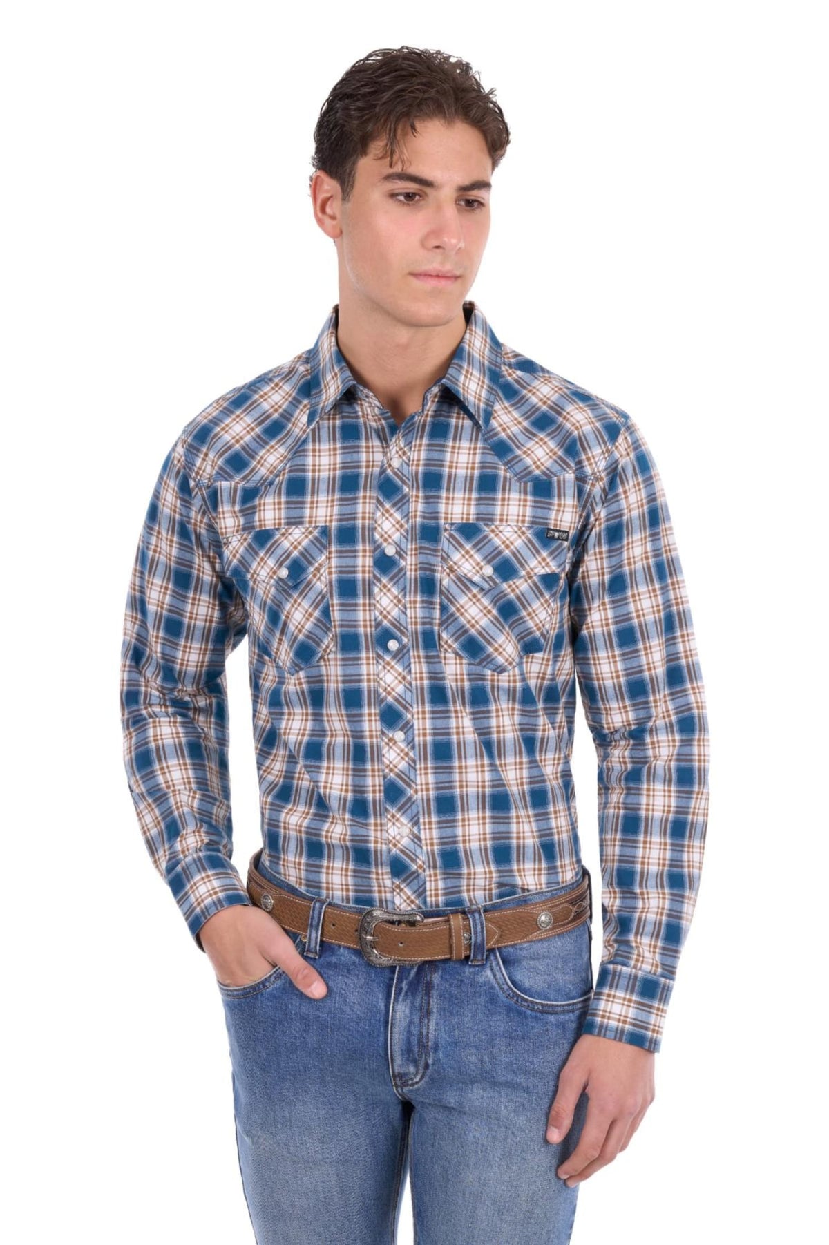 Pure Western Mens Shirts S / Navy/Tan Pure Western Shirt Mens Todd