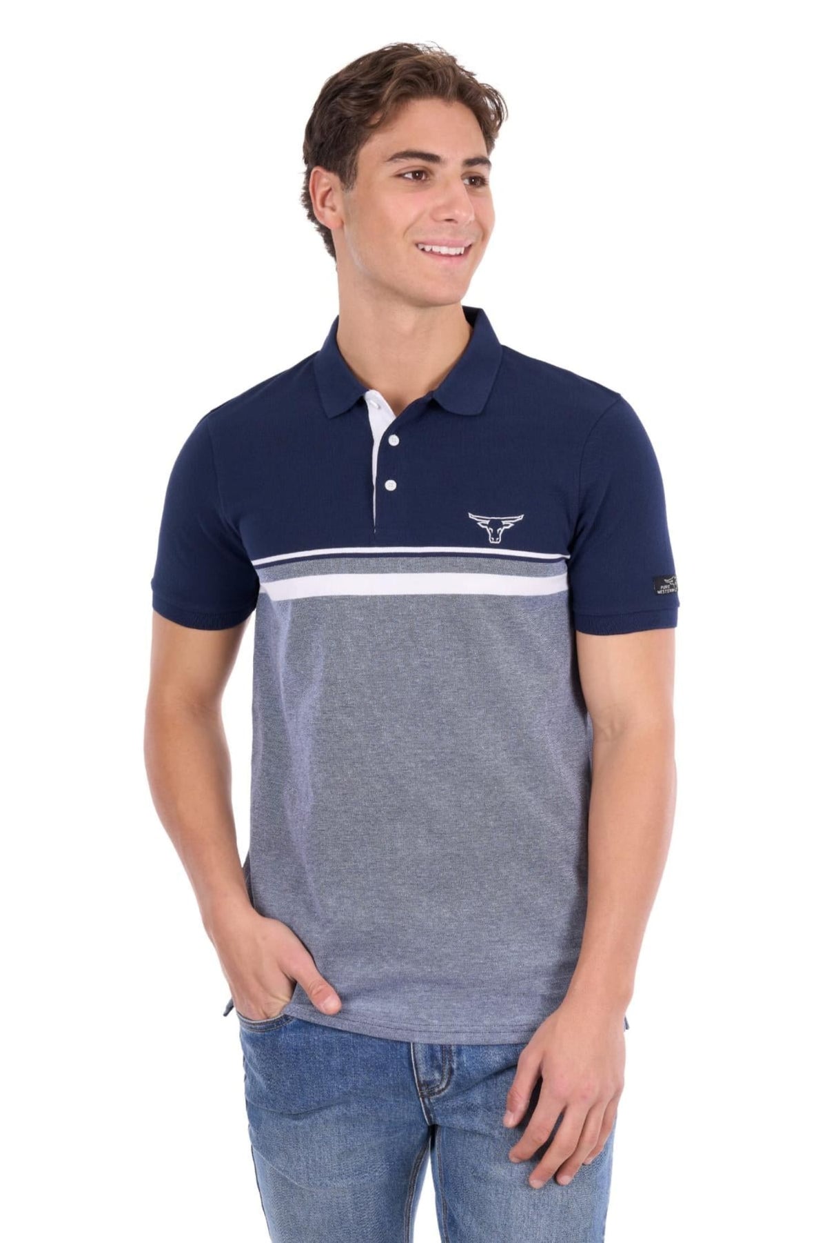Pure Western Mens Shirts S / Navy/White Pure Western Polo Mens Dean