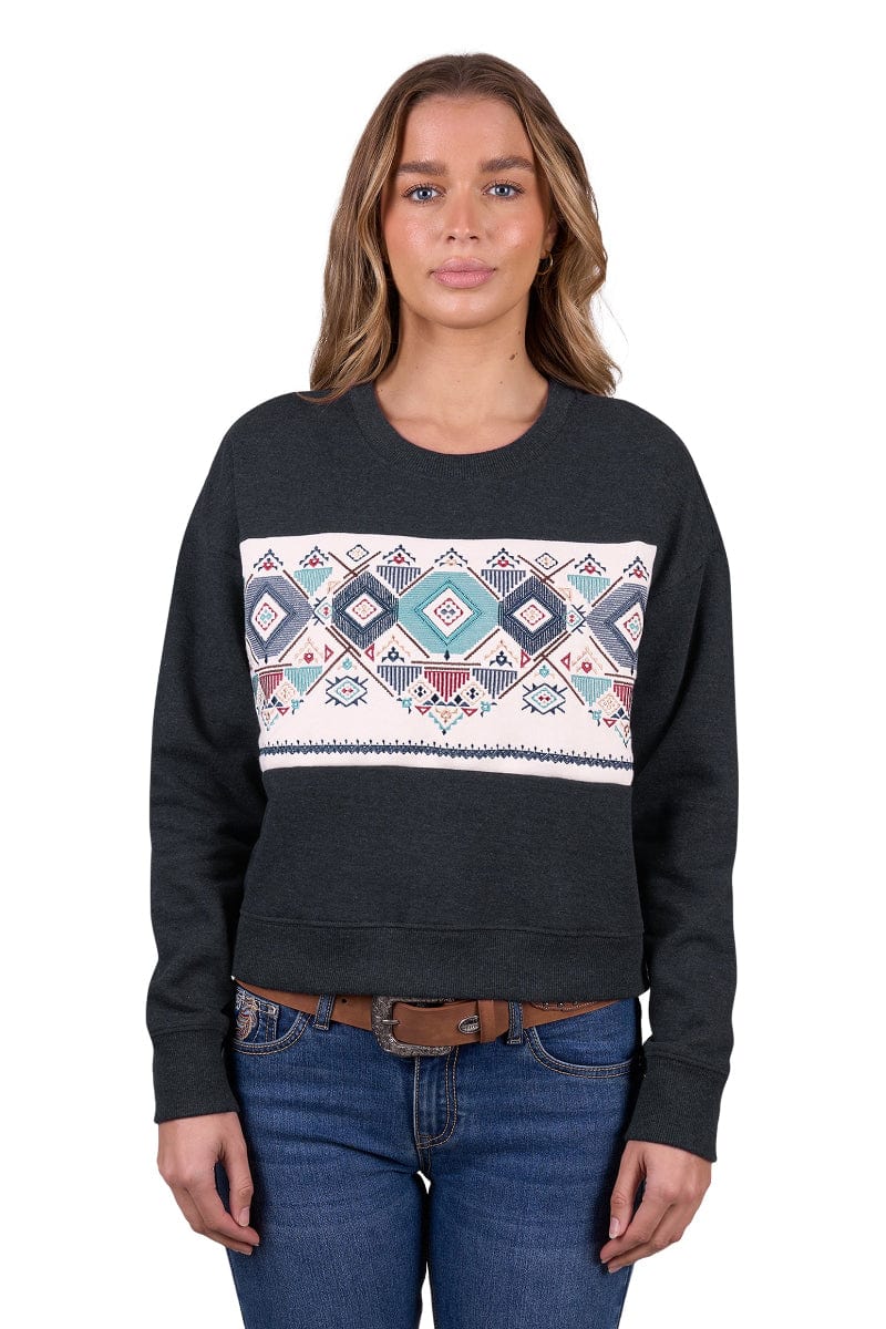 Pure Western Womens Jumpers, Jackets & Vests 08 / Charcoal Marle Pure Western Jumper Womens Clara Crew