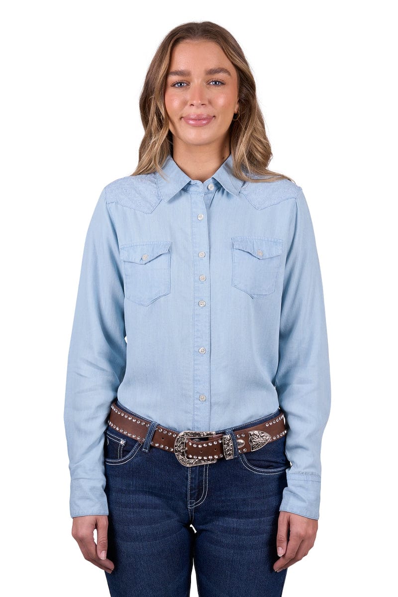 Pure Western Womens Shirts 08 / Blue Pure Western Shirt Womens Wanda