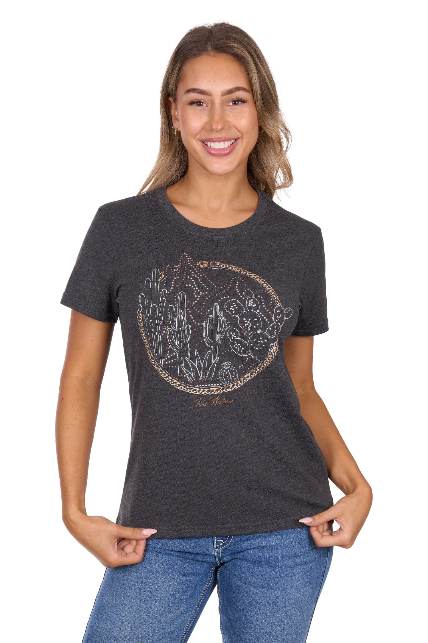 Pure Western Womens Shirts 08 / Charcoal Marle Pure Western Tee Womens Destiny