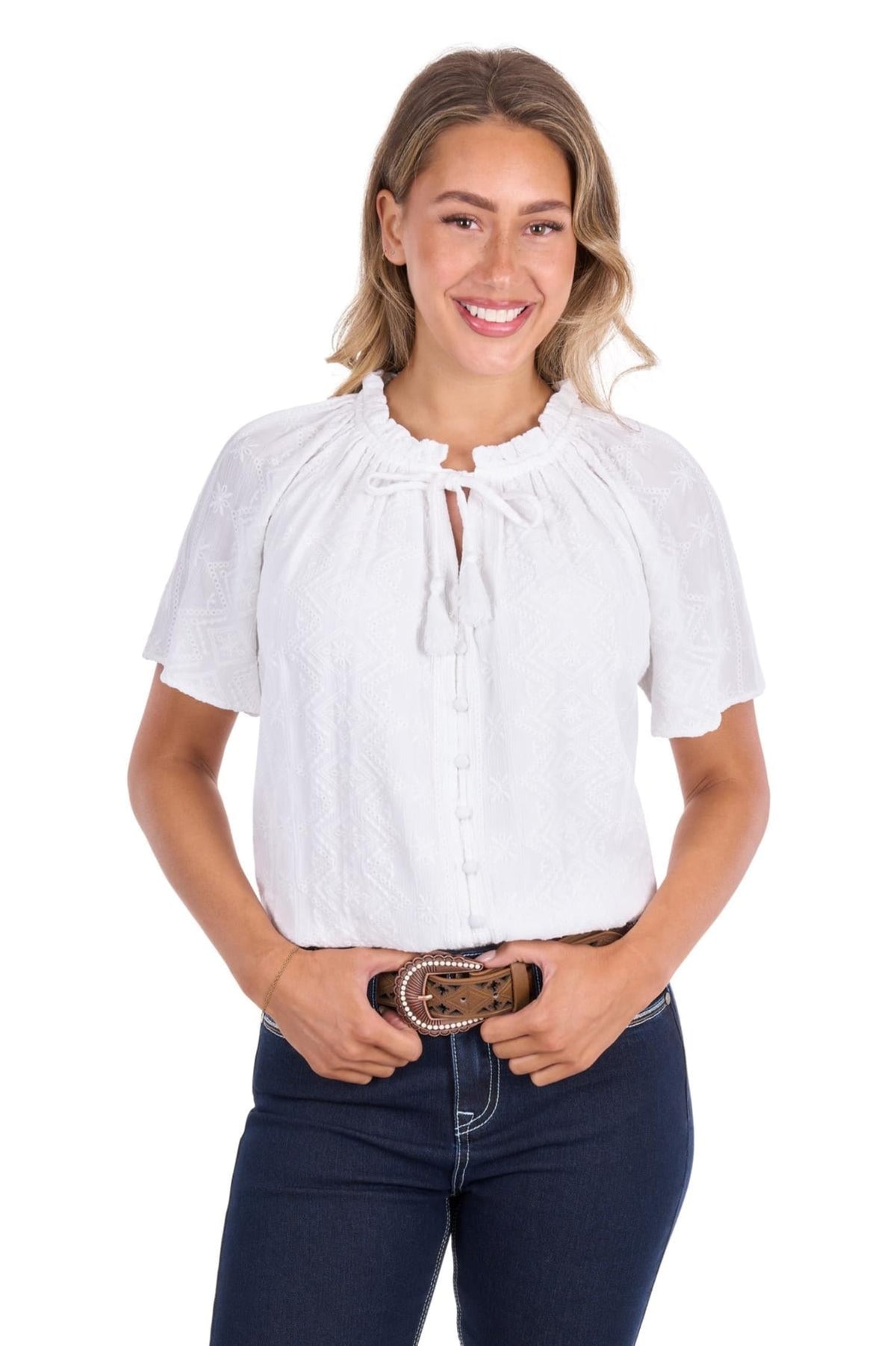 Pure Western Womens Shirts 08 / White Pure Western Top Womens Piper