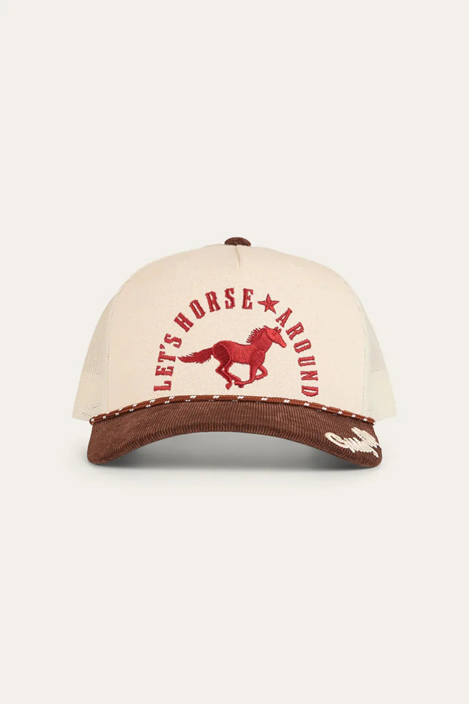 Ringers Western Caps Off White/Chocolate Ringers Western Cap Lets Horse Around Trucker