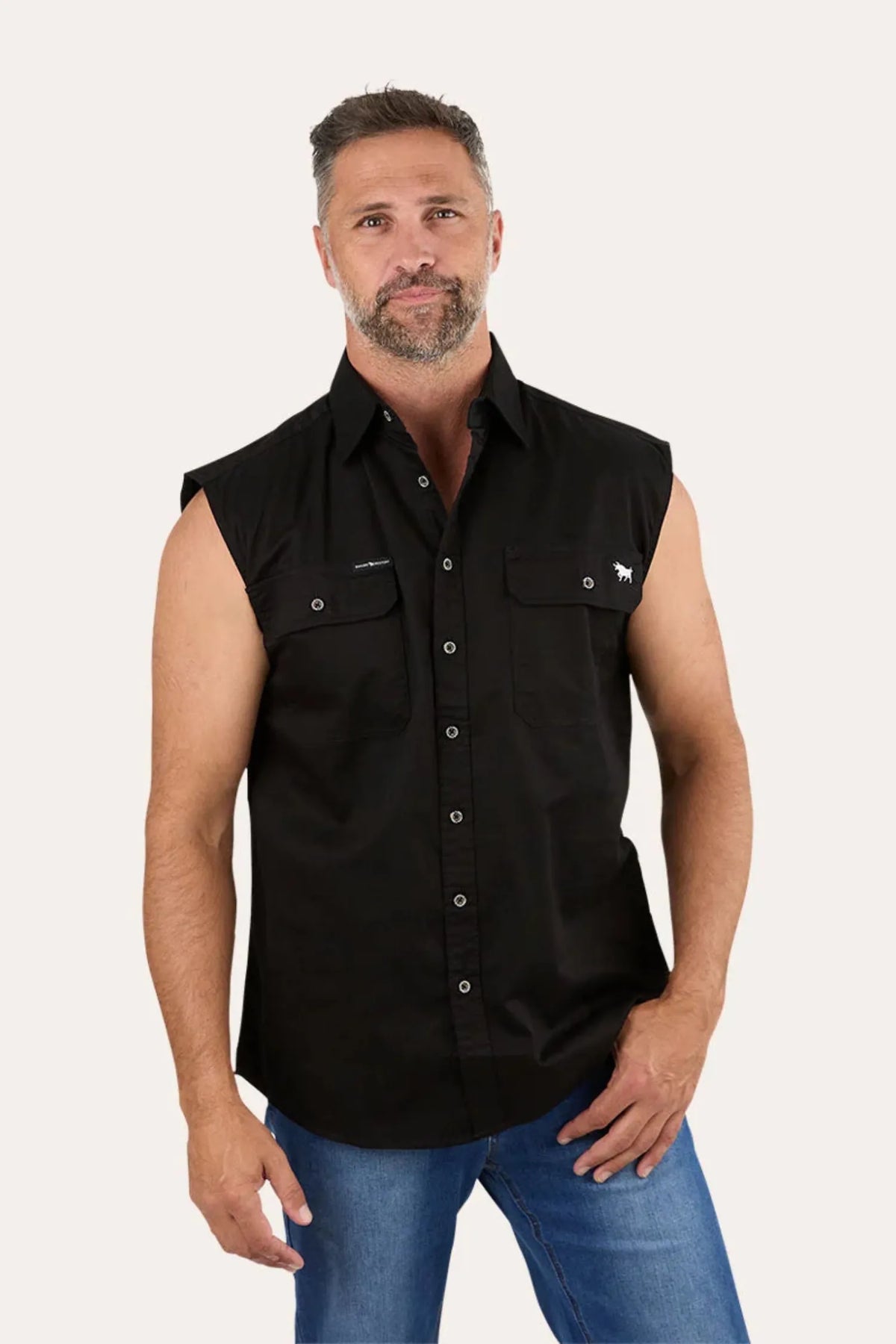 Ringers Western Mens Shirts M / Black Ringers Western Shirt Mens Rob Roy Sleeveless Full Button