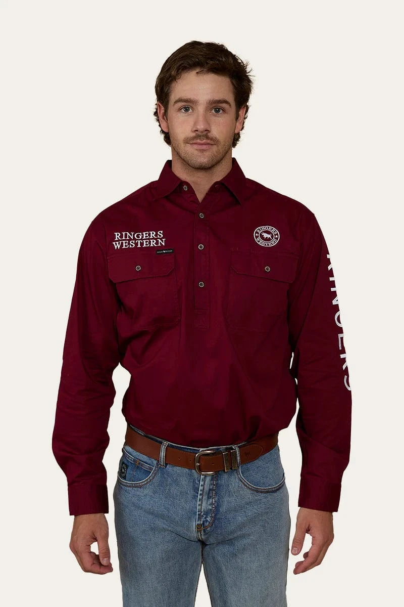 Ringers Western Mens Shirts S / Burgundy Ringers Western Workshirt Mens Hawkeye Half Button