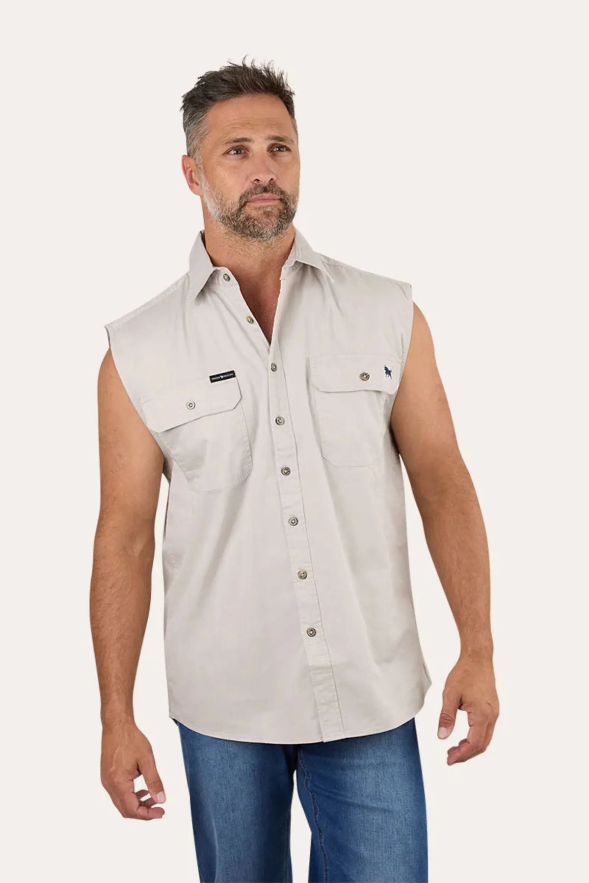 Ringers Western Mens Shirts XL / Beige Ringers Western Shirt Mens Rob Roy Sleeveless Full Button