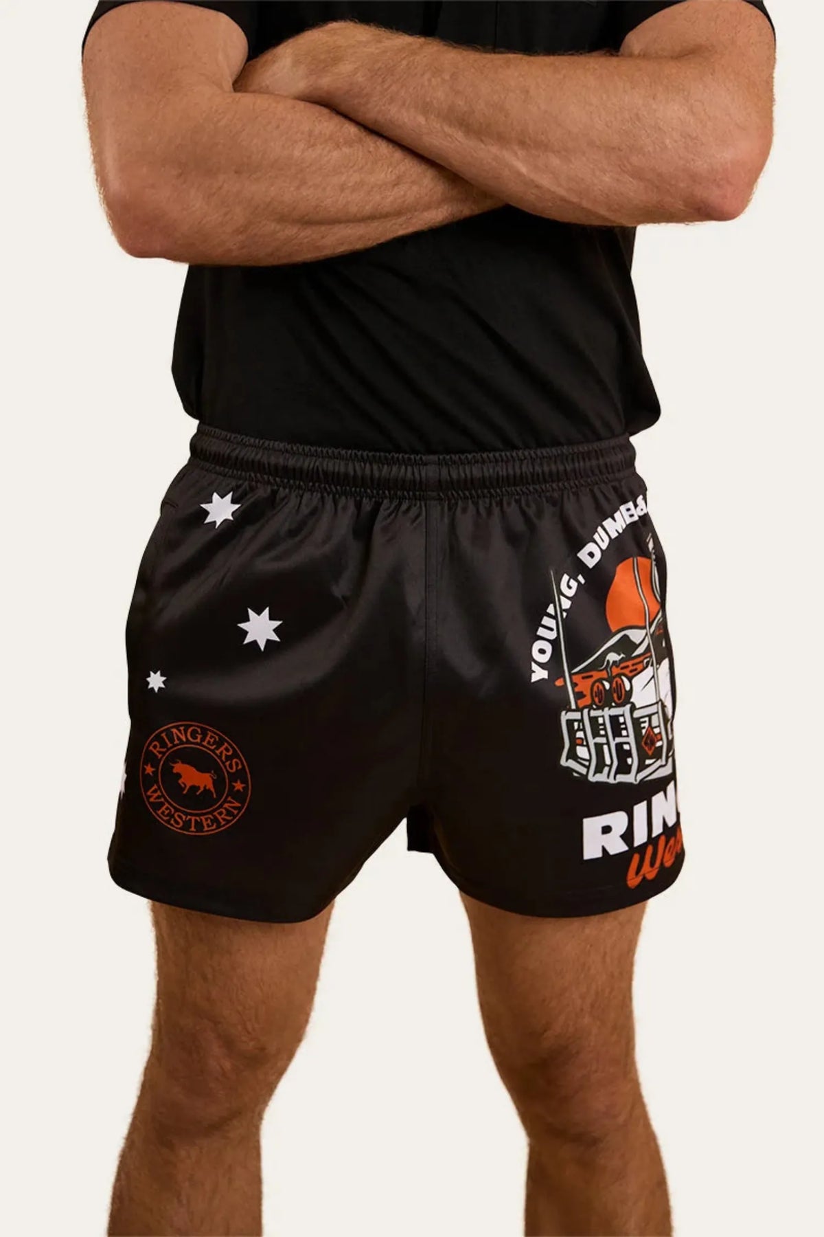 Ringers Western Mens Shorts S / Black/Orange Ringers Western Shorts Mens Young & Dumb