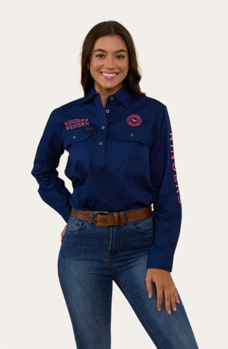 Ringers Western Womens Shirts 06 / Navy/Melon Ringers Western Workshirt Womens Signature Jillaroo Half Button