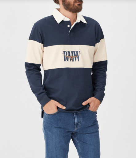 RM Williams Mens Jumpers, Jackets & Vests M / Navy/Sand RM Williams Rugby Jumper Mens Heritage