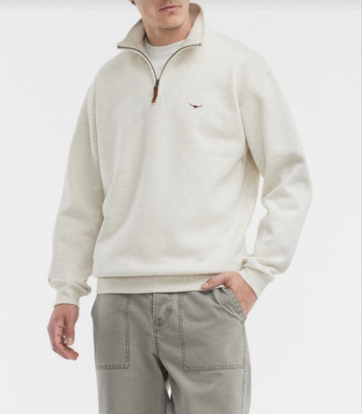 RM Williams Mens Jumpers- Jackets - Vests S / Ecru Marle RM Williams Jumper Mens Mulyungarie 1/4 Zip
