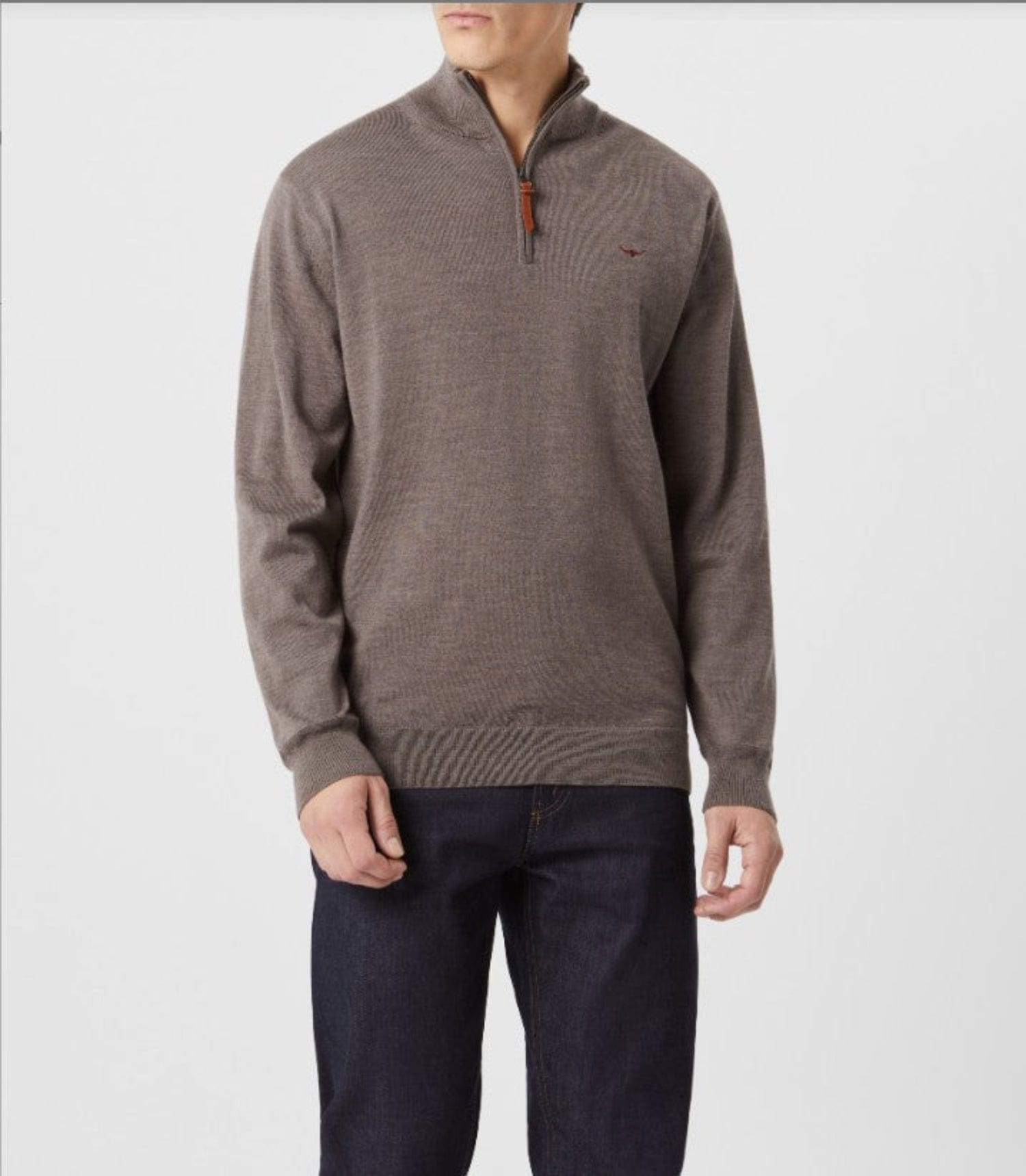 RM Williams Mens Jumpers- Jackets - Vests S / Nutmeg RM Williams Jumper Mens Ernest Merino 1/4 Zip