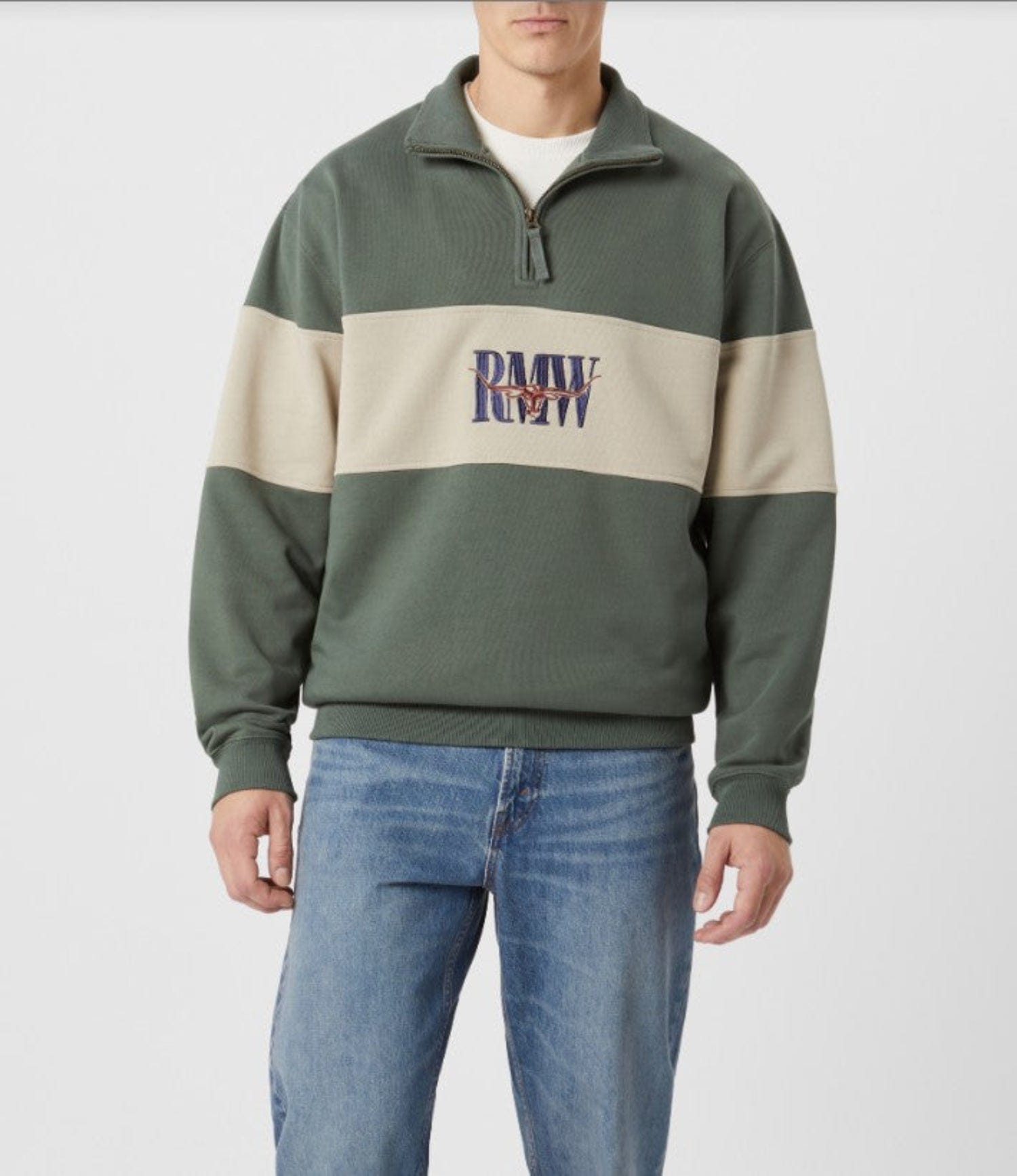 RM Williams Mens Jumpers- Jackets - Vests S / Spruce Green RM Williams Jumper Mens Heritage 1/4 Zip