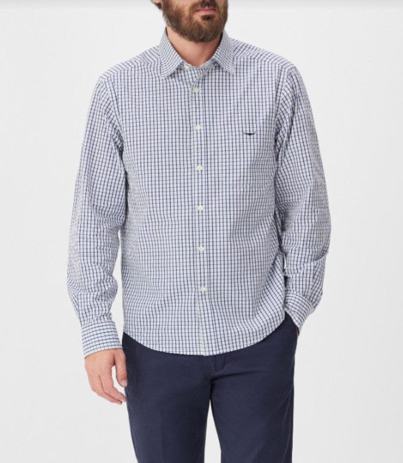 RM Williams Mens Shirts S / White/Blue RM Williams Shirt Mens Augusta Classic Poplin