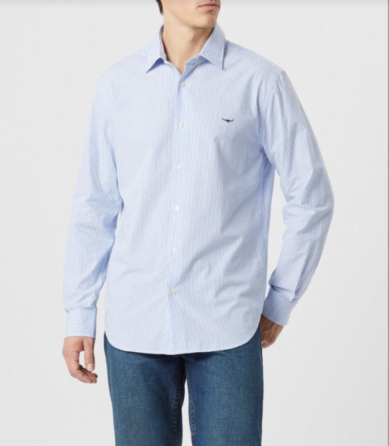 RM Williams Mens Shirts S / White/Blue RM Williams Shirt Mens Sommers Poplin Stripe