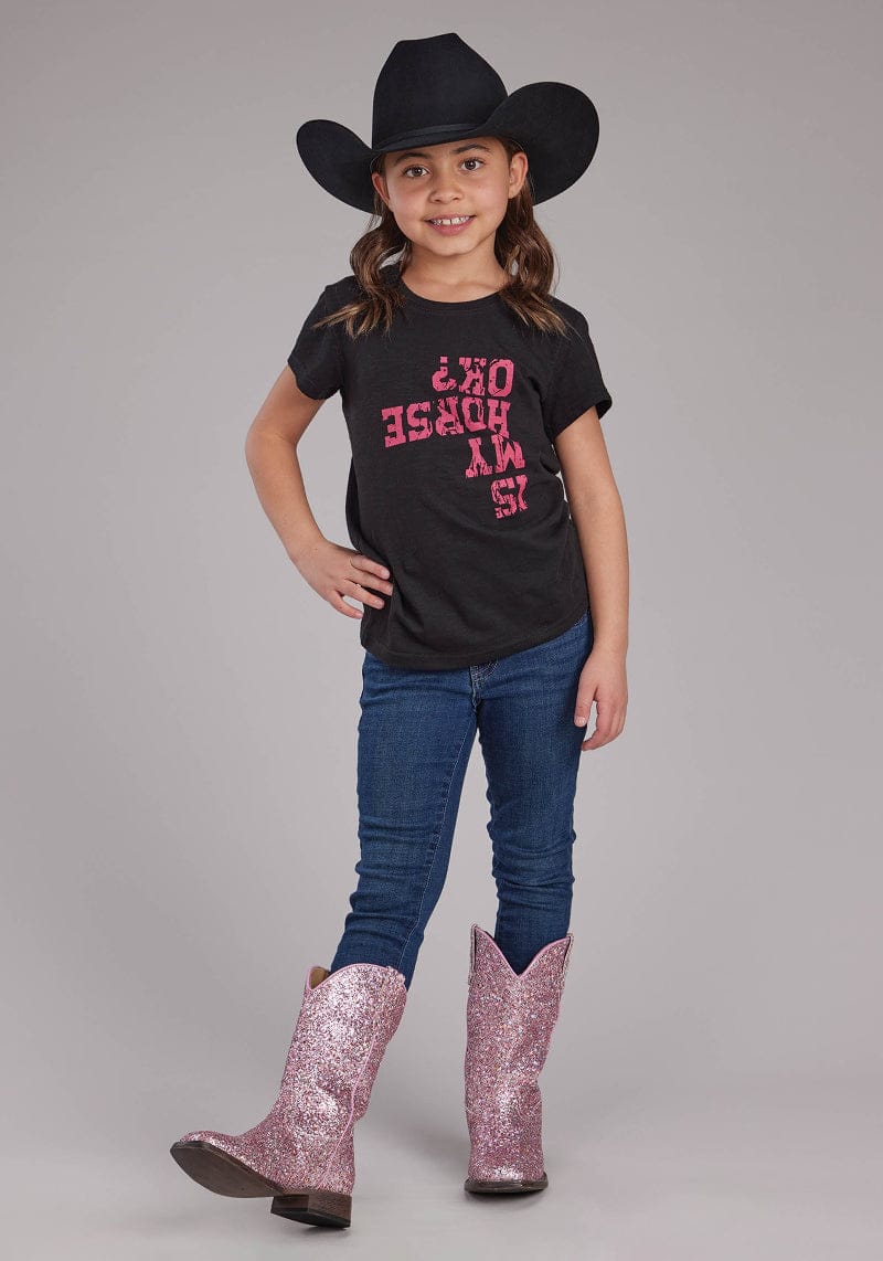 Roper Kids Shirts Roper Girls Five Star Tee Solid Black