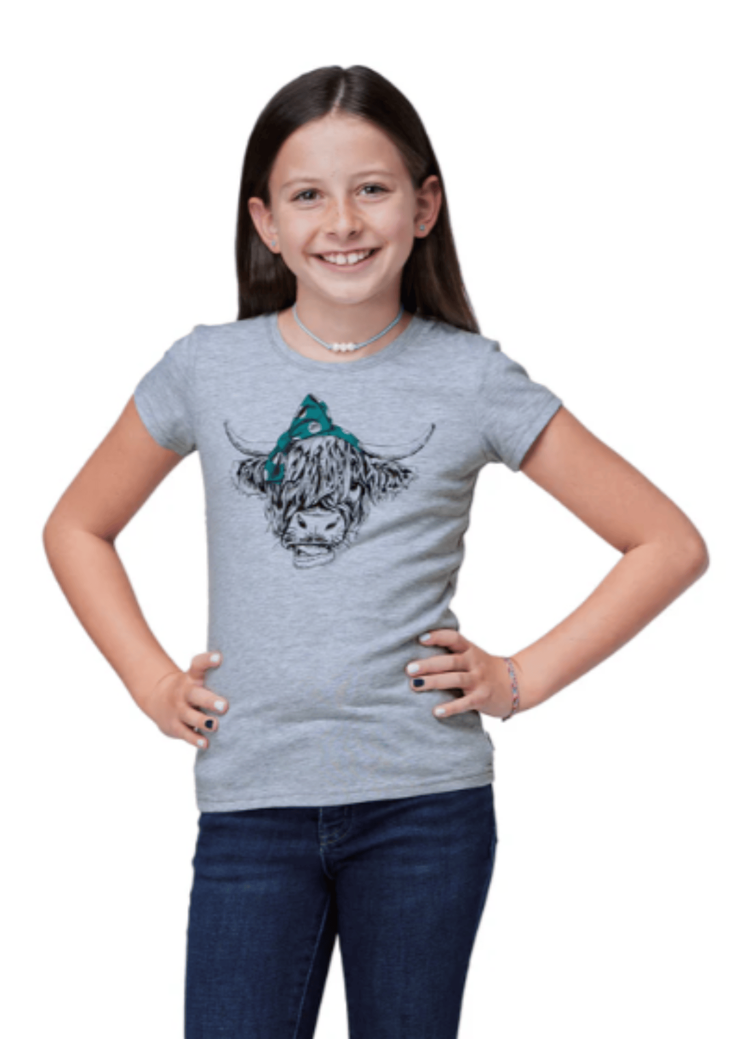 Roper Kids Shirts Roper Girls Five Star Tee Solid Grey