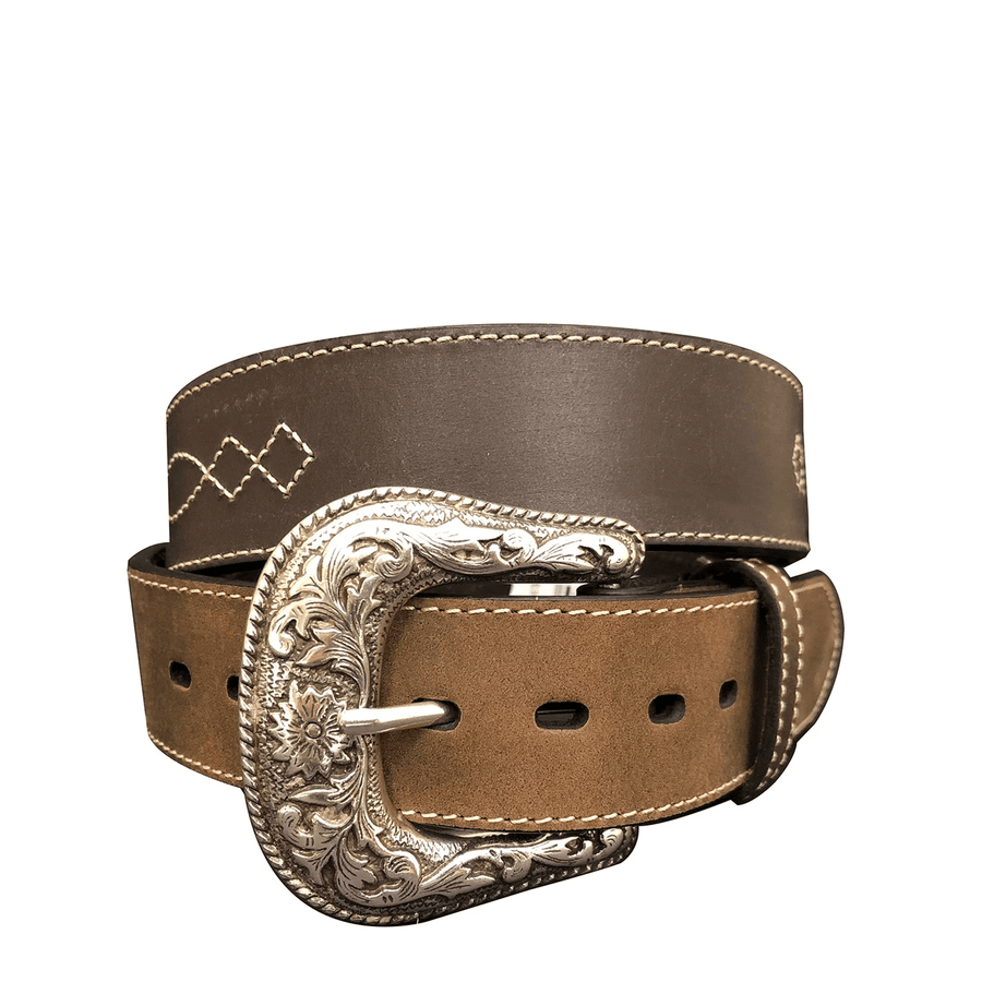 Roper Mens Belts 32in / Brown Roper Belt Mens Bridle Leather Western Stitch Design