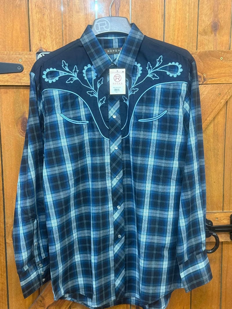 Roper Mens Shirts M / Plaid Blue Roper Shirt Mens Karman Special Collection