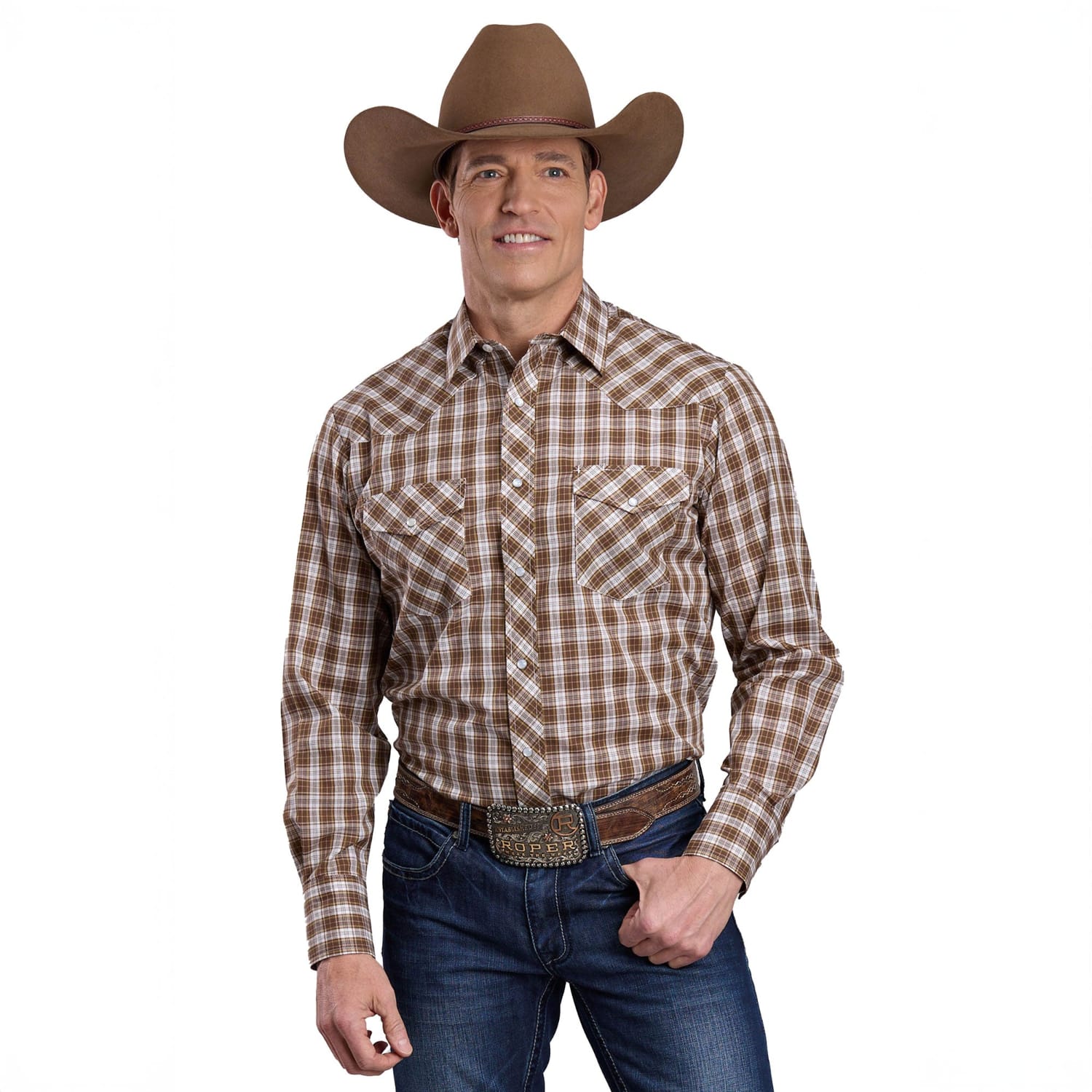 Roper Mens Shirts S / Brown Roper Shirt Mens Karman Classic 55/45 Collection Plaid