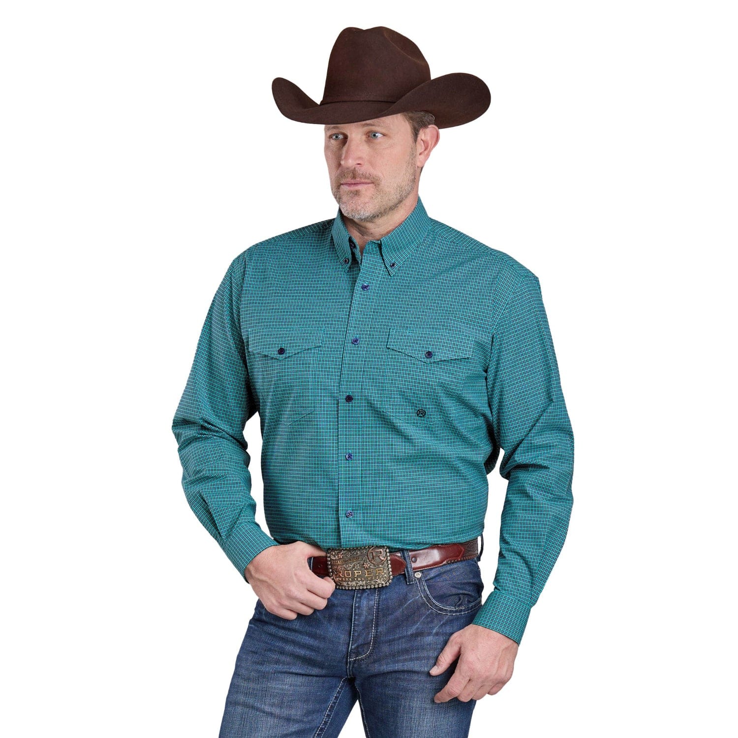 Roper Mens Shirts S / Green Roper Shirt Mens Amarillo Collection Check