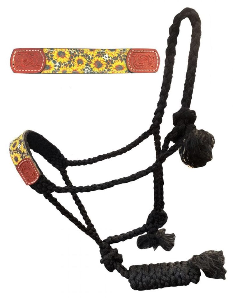Showman Halters Brown / Cob/Full Showman Halter Woven Nylon with Sunflower/Cheetah Noseband