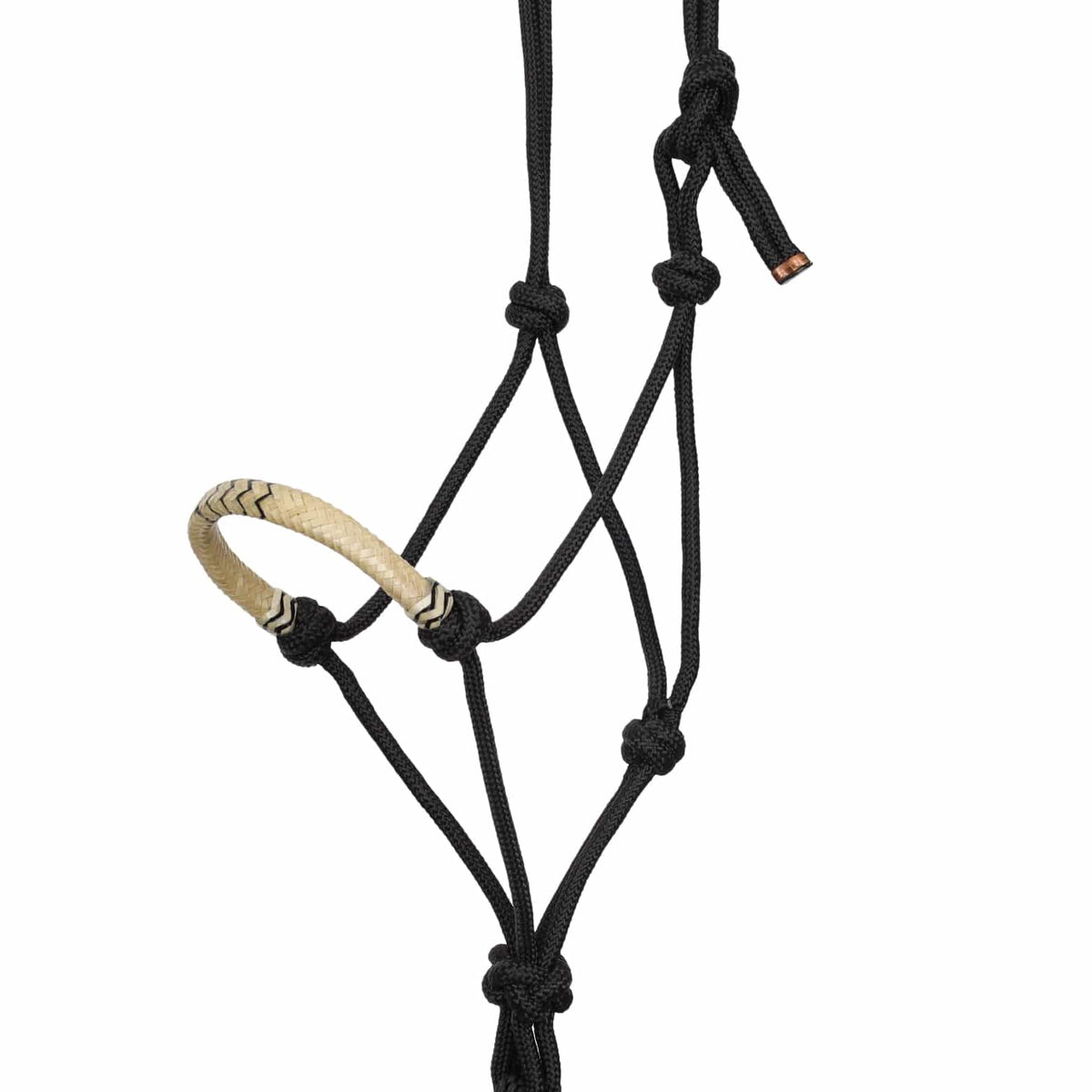 Showman Halters Cob/Full / White/Black Showman Halter & Lead Set Cowboy Knot with Rawhide Nose