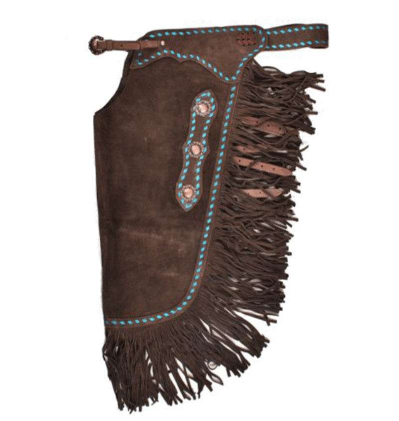 Showman Rodeo Equipment Dark Brown/Turquoise / Medium Showman Chinks Suede Leather