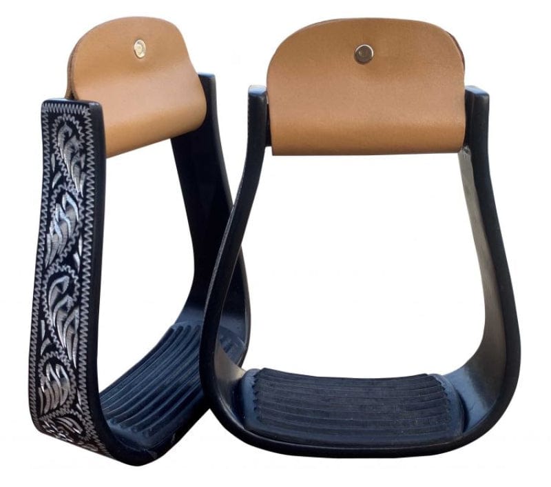 Showman Stirrups Showman Stirrups Black Aluminum with Silver Engraving