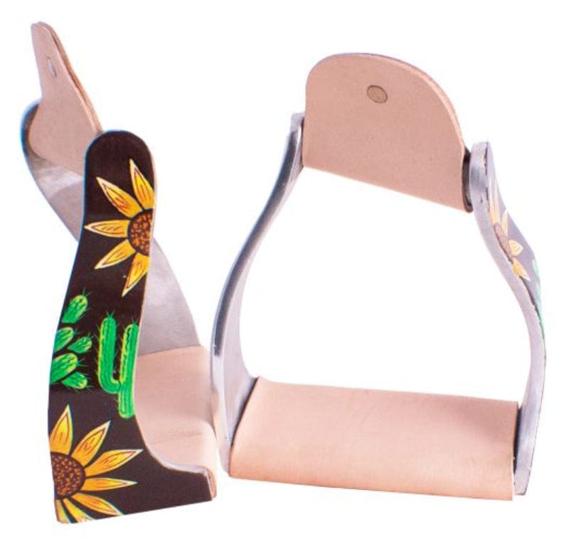 Showman Stirrups Sunflower/Cactus Overlay Showman Stirrups Lightweight Twisted & Angled Aluminium