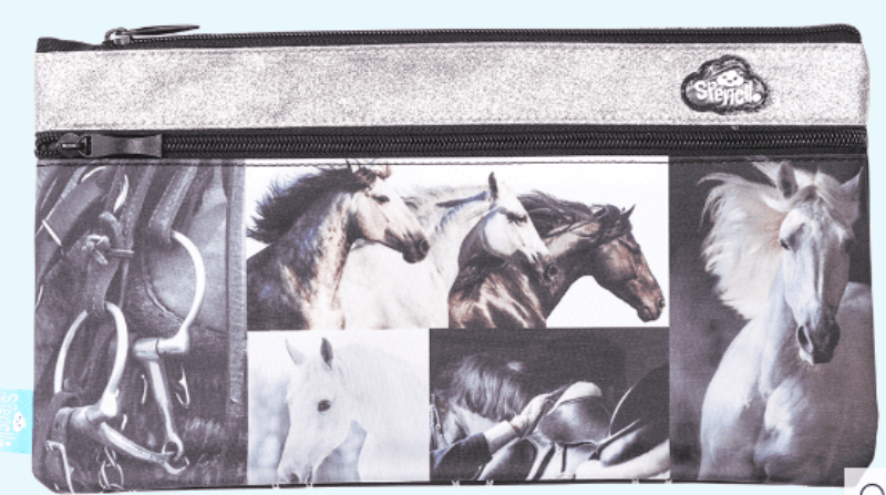 Spencil Back to School Spencil Twin Zip Pencil Case-Black & White Horses